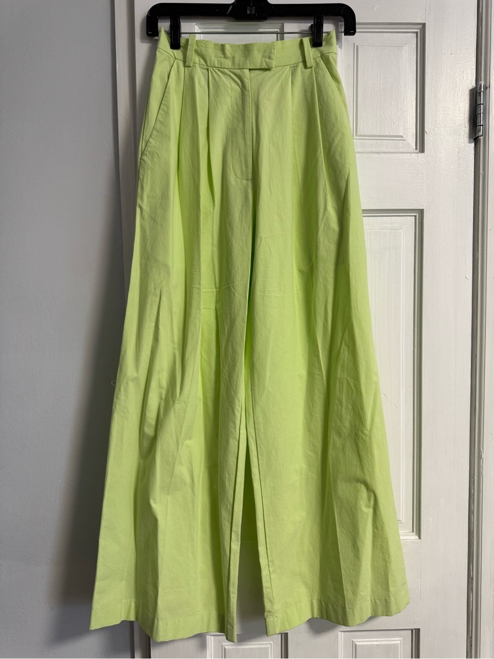 BONDI BORN Japanese Cotton Wide Leg Pants Lime Green XS Made in Australia